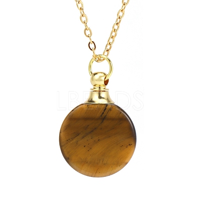 Natural Tiger Eye Flat Round Perfume Bottle Pendant Necklaces PW-WGD45C6-02-1