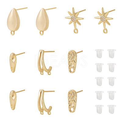 10Pcs 5 Styles Brass Stud Earring Findings KK-TA0002-82-1