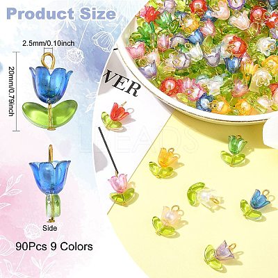 90Pcs 9 Colors Acrylic Lampwork Pendants PALLOY-CJ00048-1
