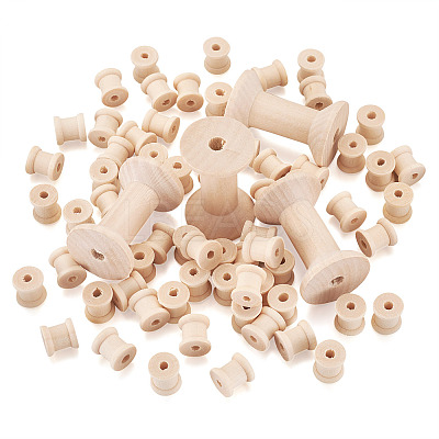 250 Pcs 2 Styles Wooden Empty Spools WOOD-TA0001-58-1