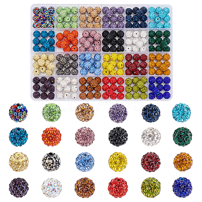 240Pcs 24 Colors Pave Disco Ball Beads RB-PH0001-32-1