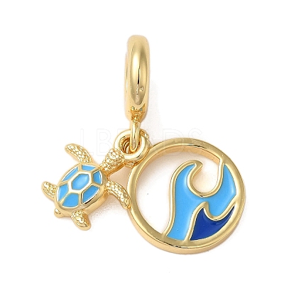Rack Plating Brass Deep Sky Blue Enamel European Dangle Charms X-KK-P279-35G-1