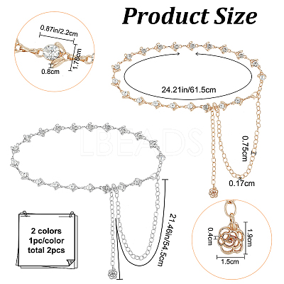 2Pcs 2 Colors Crystal Rhinestone Flower Link Chain Belts AJEW-CP0005-69-1