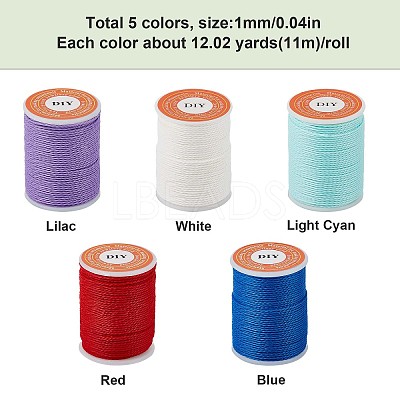 5 Rolls 5 Colors Round Waxed Polyester Cord YC-SC0001-02-1