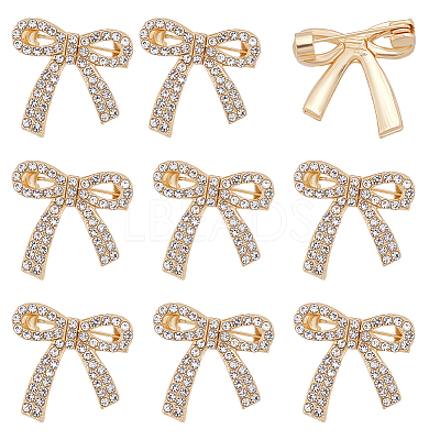 10Pcs Bowknot Shape Alloy Rhinestone Brooches for Backpack Clothes JEWB-PH0001-40-1