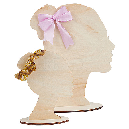 2 Sizes Hair Bun Girl Wooden Head Child Silhouette Stands ODIS-WH0030-15E-1