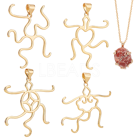 4Pcs 4 Styles Brass Pendant Cabochon Settings KK-PH0010-44G-1