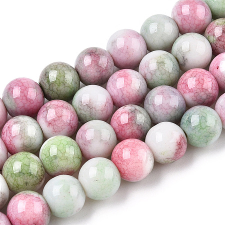 Opaque Crackle Glass Round Beads Strands GLAA-T031-10mm-01W-1
