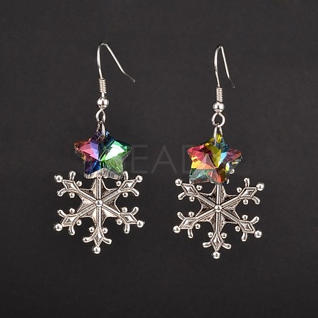 Christmas Alloy Snowflake Dangle Earrings EJEW-JE01618-1