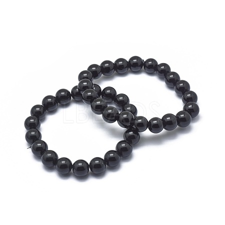 Synthetic Black Stone Bead Stretch Bracelets BJEW-K212-A-032-1