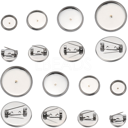 SUNNYCLUE 40Pcs 4 Size 304 Stainless Steel Brooch Cabochon Settings STAS-SC0007-63-1