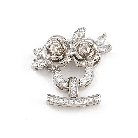 Brass Micro Pave Clear Cubic Zirconia Fold Over Clasps KK-C075-39P-1