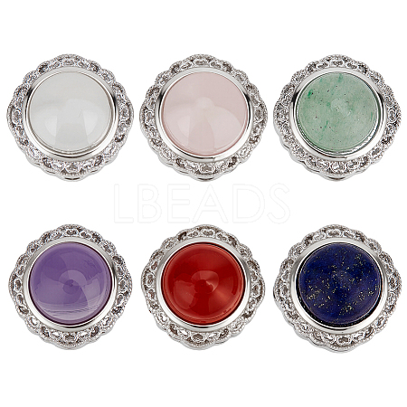 6Pcs 6 Styles Brass Pave Natural Amethyst & Rose Quartz & White Agate & Green Aventurine & Carnelian & Lapis Lazuli Multi-Strand Links KK-BC0015-17A-1