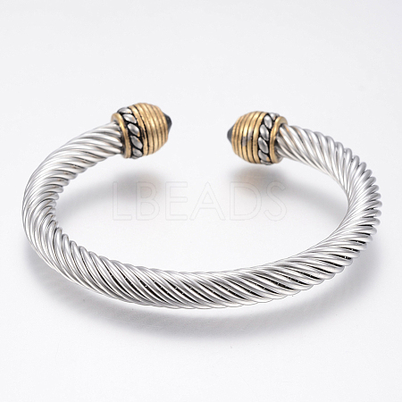 304 Stainless Steel Cuff Bangles Torque Bangles BJEW-H570-10GP-1