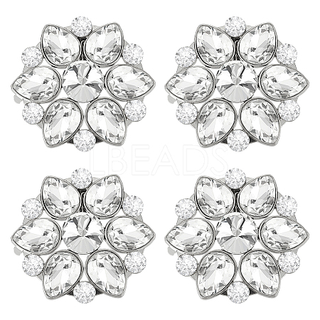 4Pcs Flower Alloy with Glass Rhinestone Shoe Buckle Clips AJEW-FG0003-64D-1