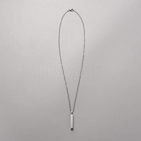 201 Stainless Steel Rectangle Pendant Necklace NJEW-WH0007-12P-1