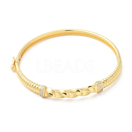 Brass Twist Rope Hinged Bangle with Cubic Zirconia for Women BJEW-K229-02G-1