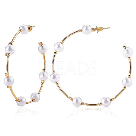 Natural Shell Pearl Beaded Big Circle Stud Earrings JE988A-1