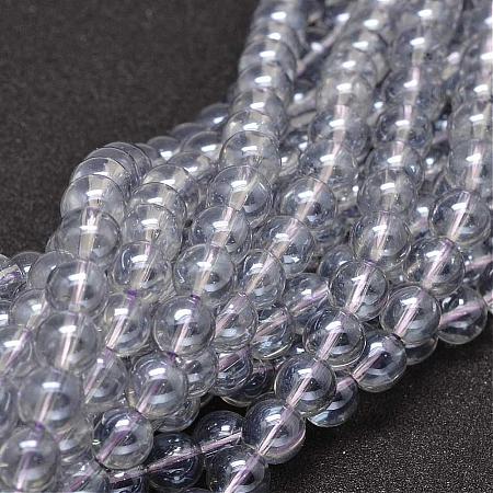 Full Rainbow Plated Round Electroplated Glass Beads Strands EGLA-I003-8mm-1