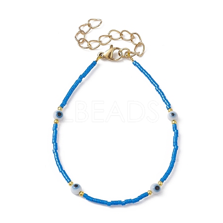 Evil Eye Lampwork & Glass Seed Beaded Bracelet with Real 18K Gold Plated 304 Stainless Steel Clasps BJEW-JB09998-01-1