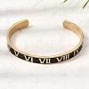 304 Stainless Steel Black Enamel Roman Numerals Open Cuff Bangles for Women SA-CBAC920-14G-1