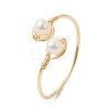 Copper Wire Wrapped Natural Cultured Freshwater Pearl Open Ring RJEW-JR00628-5