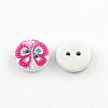 2-Hole Flower Pattern Printed Wooden Buttons BUTT-R033-021-2