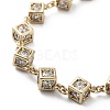 Cube Brass Link Chain Bracelet with Clear Cubic Zirconia BJEW-G690-01G-2