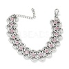 304 Stainless Steel Light Rose Rhinestone Bowknot Link Chain Bracelets SA-CBA2696-11P-4