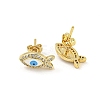 Fish with Evil Eye Real 18K Gold Plated Brass Stud Earrings EJEW-L269-104G-01-2