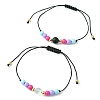 2Pcs 2 Style Natural Black Agate & Synthetic Moonstone & Acrylic Round Braided Bead Bracelets Set BJEW-JB09443-1