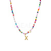 Colorful Beaded Heart Letter Necklace with Pearl Elements Stainless Steel Pendant Jewelry TR2146-24-1