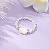 Cat Shaped Natural White Shell Beaded Stretch Finger Rings RJEW-TA00175-1