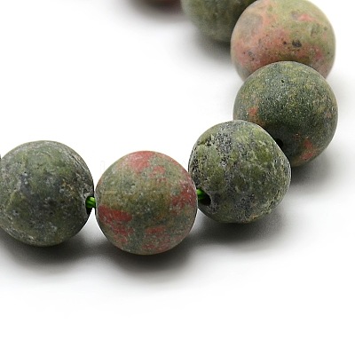 Natural Frosted Unakite Round Bead Strands G-M064-10mm-06-1