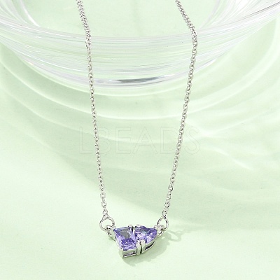 Brass Pave Cubic Zirconia Rectangle and Heart Pendant Cable Chain Necklaces KK-CBAB173-04P-07-1