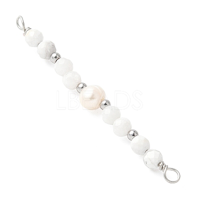Faceted Round Natural Howlite & Rainbow Moonstone & Potato Natural Cultured Freshwater Pearl Beaded Connector Charms PALLOY-JF03532-04-1