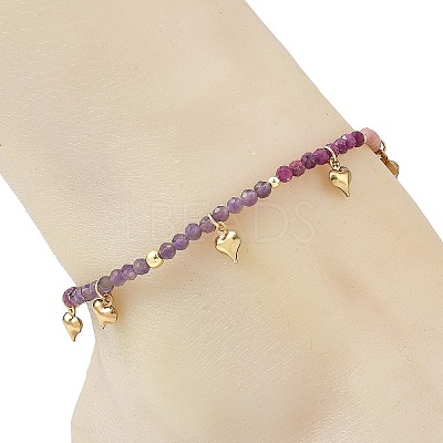 Natural Ruby & Rhodonite & Amethyst Faceted Round and Pearl Beaded Anklets AJEW-AN00872-02-1