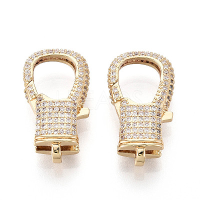 Brass Pave Clear Cubic Zirconia Lobster Claw Clasps KK-T075-78G-1