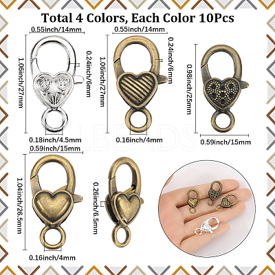 40Pcs 4 Styles Alloy Lobster Claw Clasps FIND-SP0003-47-1