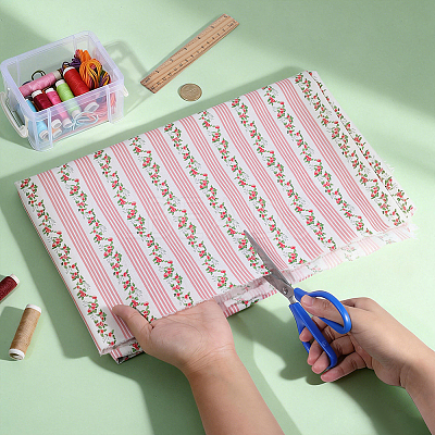 1M Flower Pattern Cotton Fabric DIY-PH0036-57-1