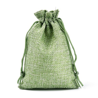 Polyester Imitation Burlap Packing Pouches Drawstring Bags X-ABAG-R005-14x10-02-1