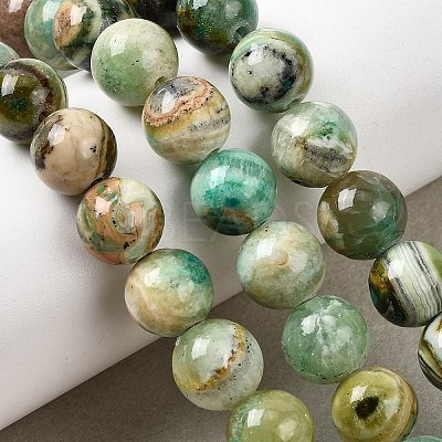 Natural Green Line Jasper  Beads Strands X-G-L639-A01-6mm-1