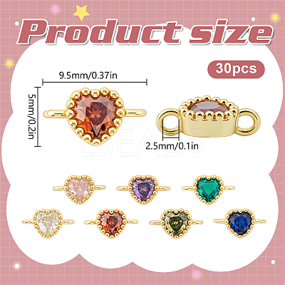 30Pcs 8 Colors Glass Rhinestone Connector Charms KK-DR0001-43-1