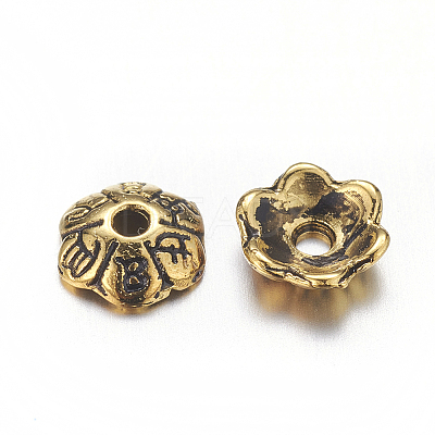 6-Petal Tibetan Style Alloy Flower Bead Caps LS-TIBE-S220-AG-RS-1