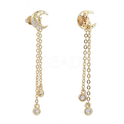 Brass Micro Pave Clear Cubic Zirconia Dangle Stud Earrings EJEW-K083-16G-1