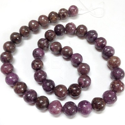 Natural Lepidolite/Purple Mica Stone Round Bead Strands G-L144-8mm-01-1
