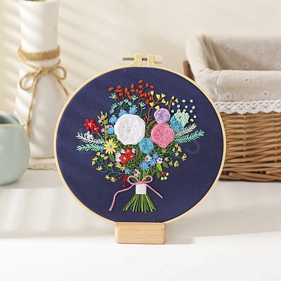 DIY Bouquet Pattern Embroidery Kit DIY-O021-14B-1