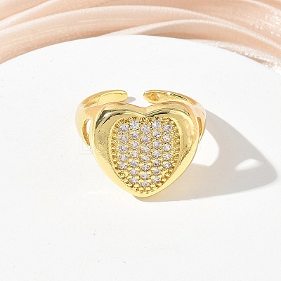 Brass Micro Pave Cubic Zirconia Cuff Open Rings for Women CU-CBA760A-13C-G-1