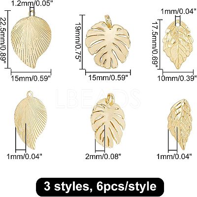 18Pcs 3 Style Brass Pendants KK-CA0001-48G-1