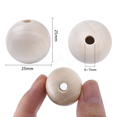 Unfinished Natural Wood Beads X-WOOD-S651-A25mm-LF-1